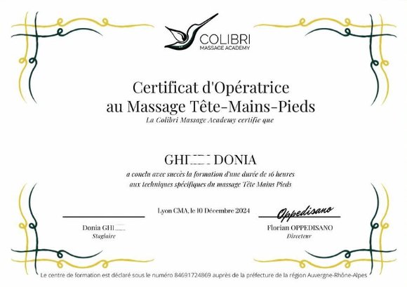 Certificat Massage Tête-Mains-Pieds